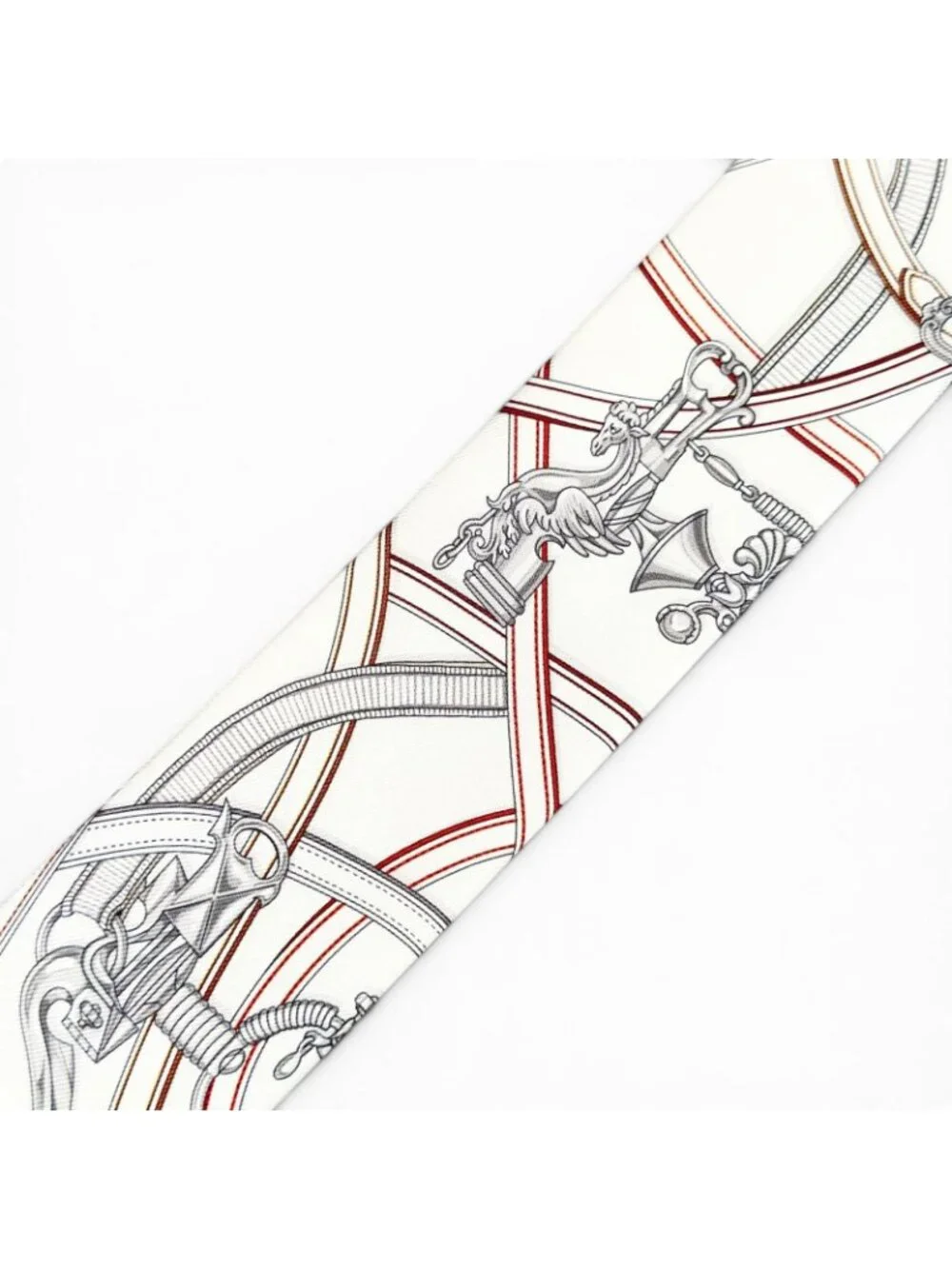 Hermes Twilly Legendary Harness Silk 100% Scarf White Red